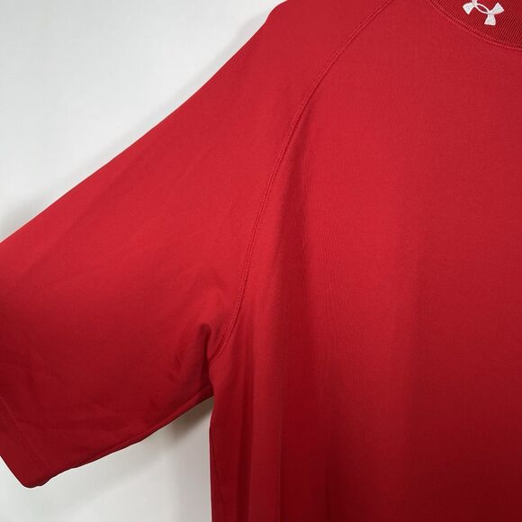Under Armour Short Sleeve Mock Neck Relaxed Fit Shirt Mens Size Large Red Logo - Picture 5 of 10
